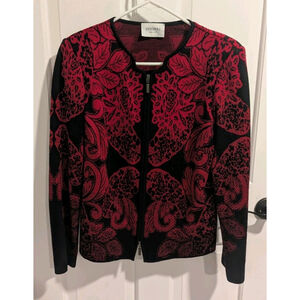 Stizzoli Cardigan Woman's Large Red And Black Floral Wool Blend Italian